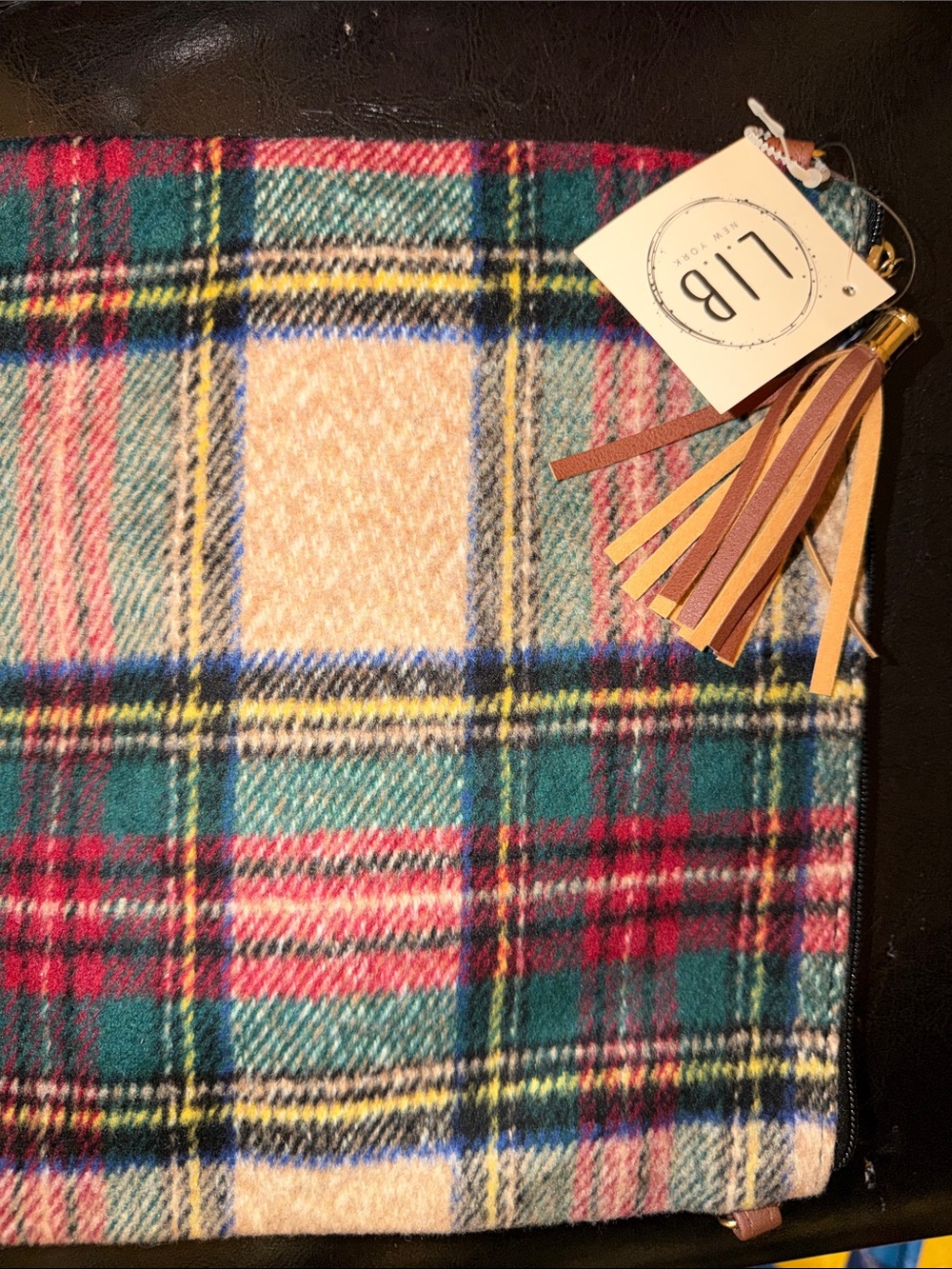 LIB NY Plaid Wool-Blend Mini Clutch Purse with Tassel Accent - Multicolor